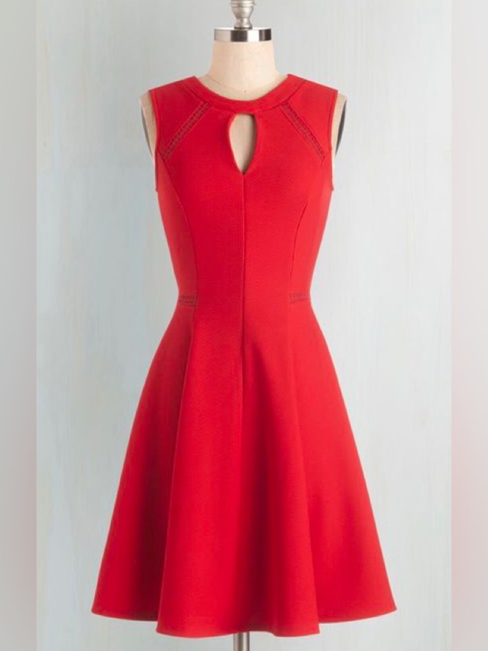 ModCloth Mystic Moxie Red Sleeveless A-Line Dress with Keyhole
